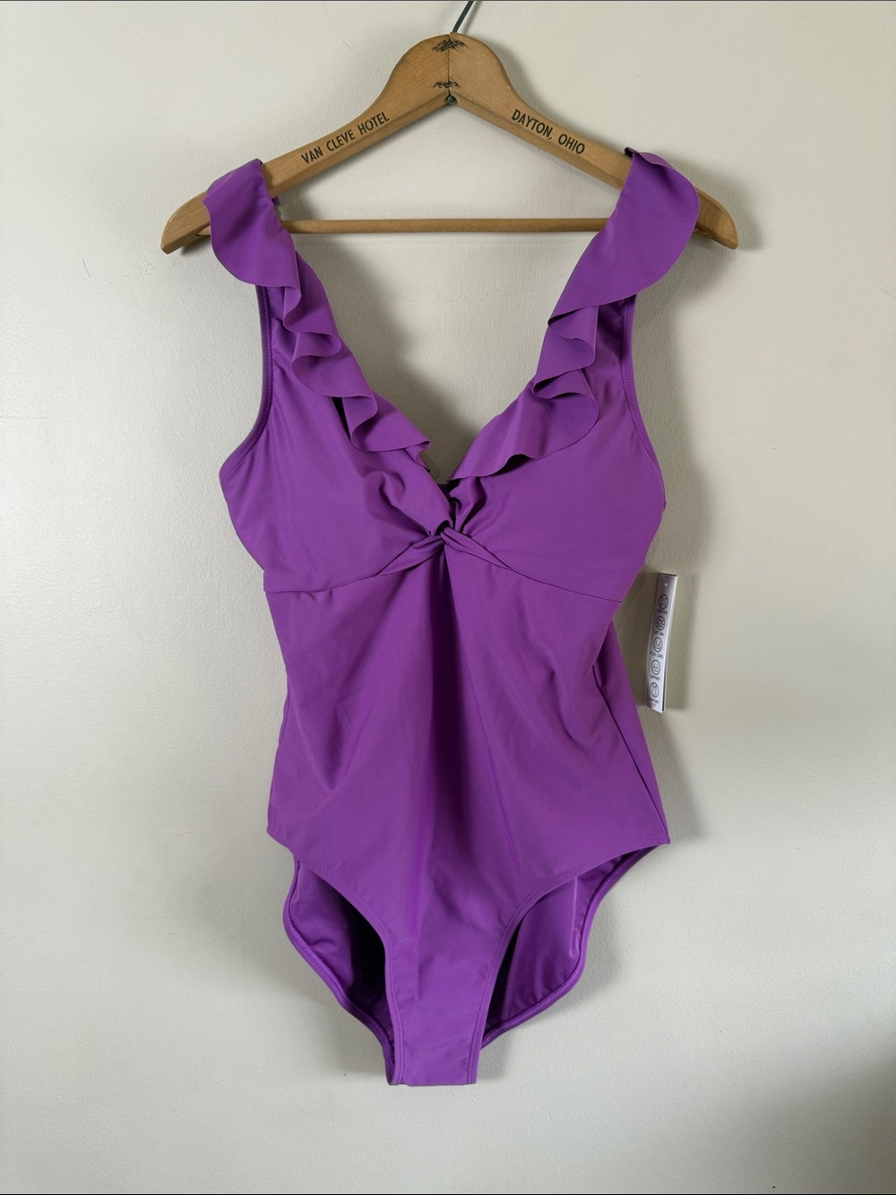 NWT Tahari Agate Purple Ruffle V-Neck Twist Front One Piece Swimsuit Sz XL